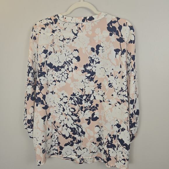 Liz Claiborne Womens Blouse 3/4 Sleeve Floral Pink/Navy PETITE XL Peasant Boho - Picture 5 of 9